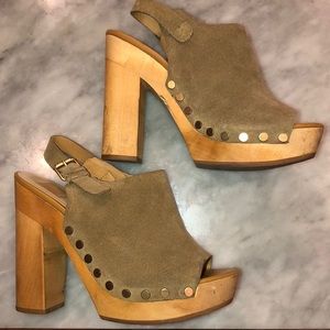 Sand suede studded block heels